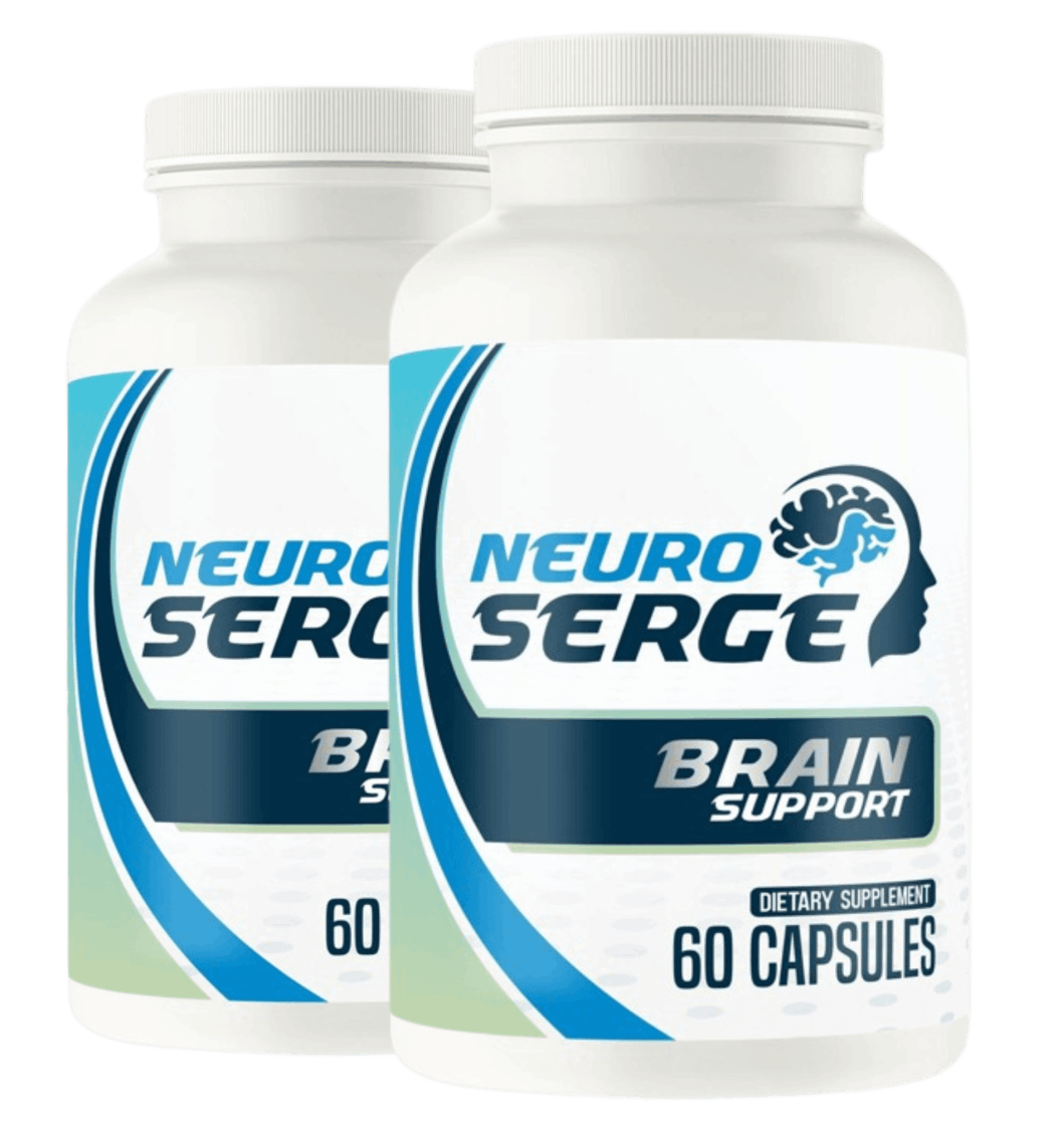 Two bottles of NeuroSerge brain support supplement